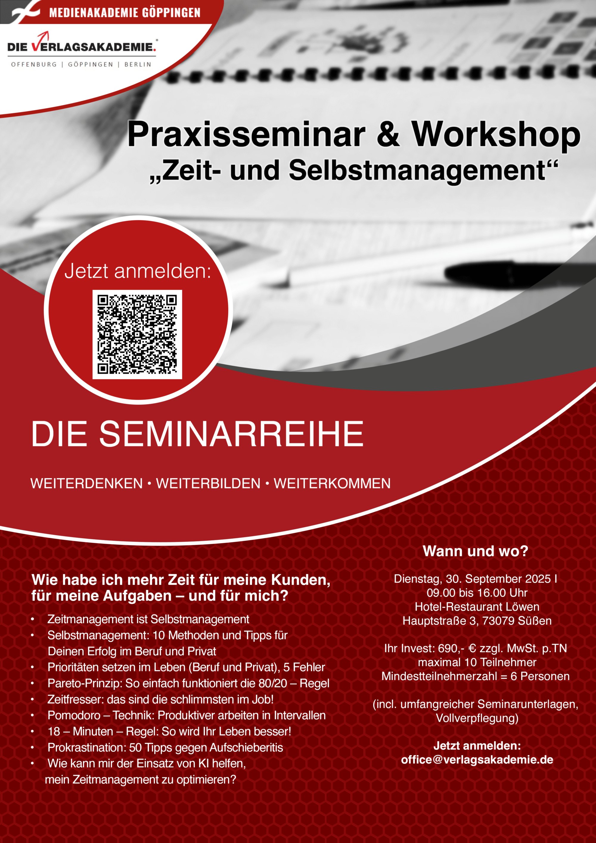 Flyer Zeit und Selbstmanagement 30. September 2025